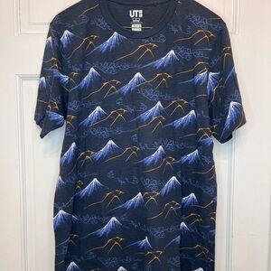 Graphic Hokusai Mountain Print Men's Shirt - Blue and Orange